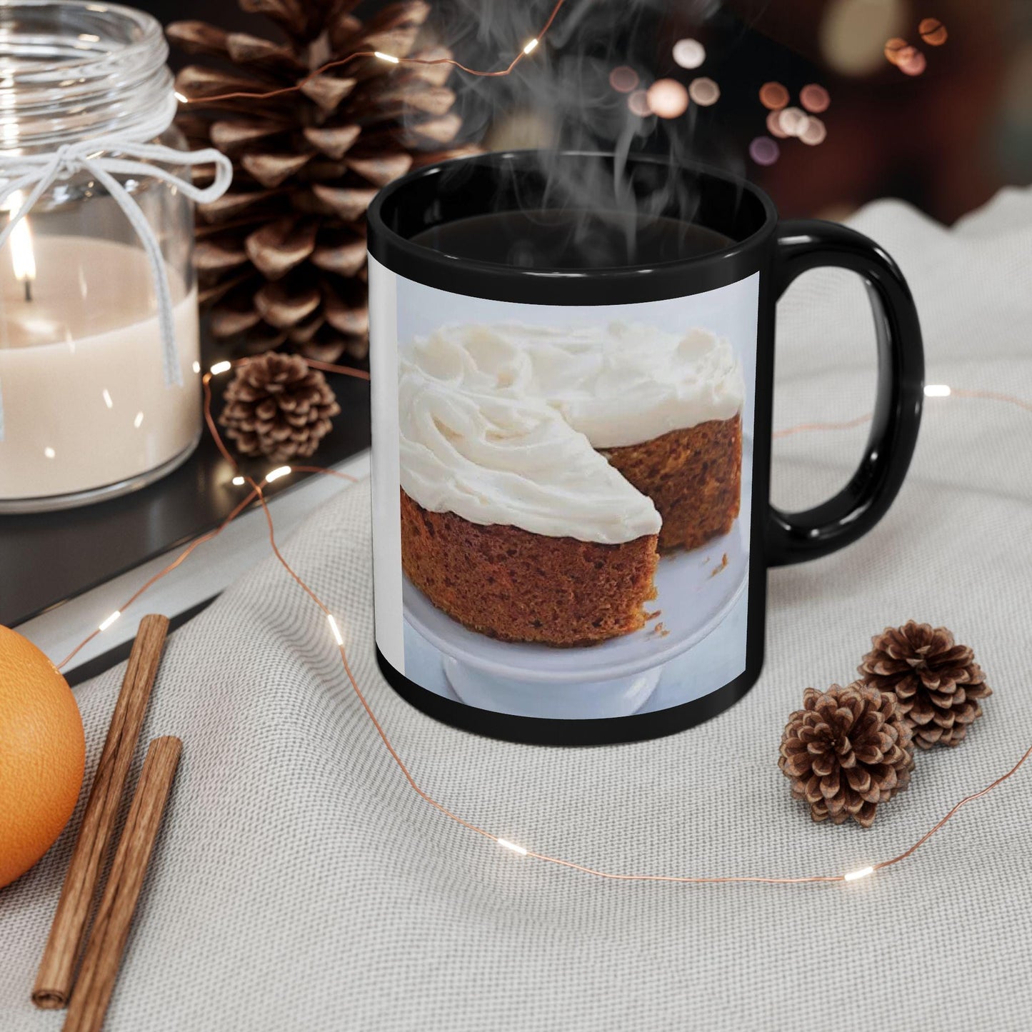 Black Ceramic Mug – Cake Design, Coffee & Tea Drinkware